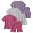 thumbnail image 4 of Fdqin Girls Summer Outfits 6 Pcs Casual Short Sleeve Knit tops and Shorts Set Pink Grey Purple,5-6 Years, 4 of 6
