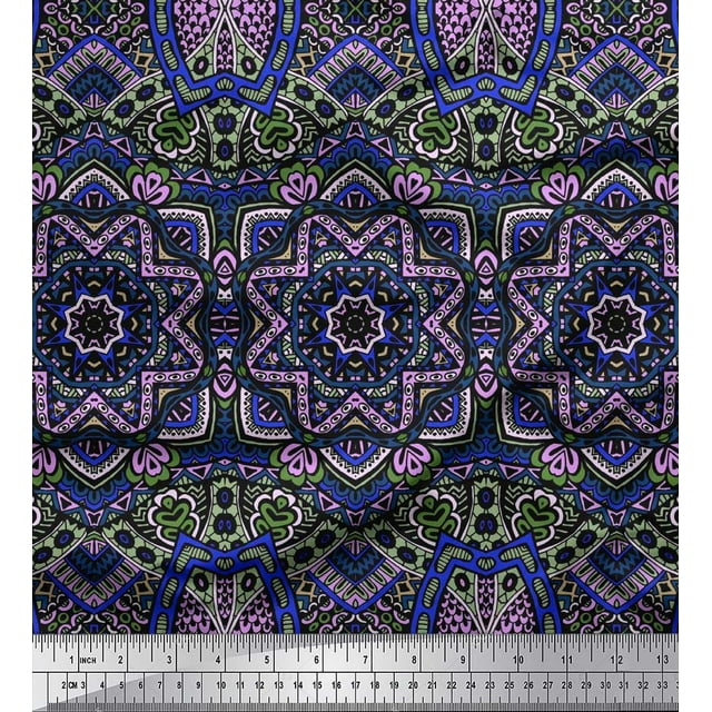 Soimoi Polyester Crepe Fabric Mandala Kaleidoscope Print Fabric by The Yard 42 Inch Wide