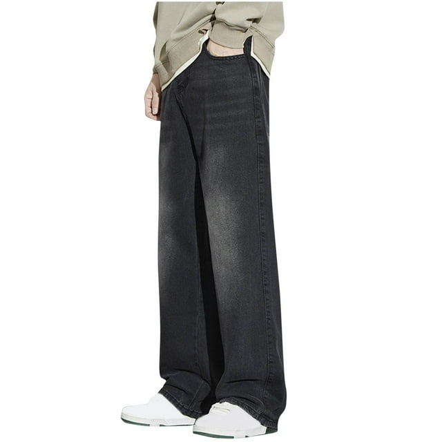 EOYWHK Mens Cotton Work Pants Straight Leg Jeans Relaxed Fit Distressed Ripped Work Pants Stretchy Full Length Trouser