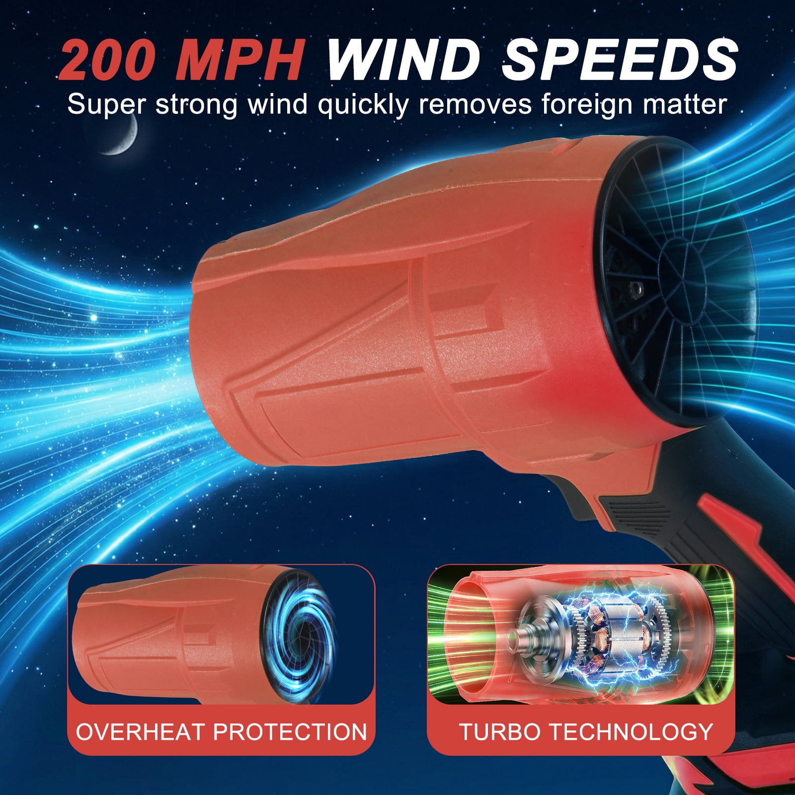 KingFurt Cordless Leaf Blower, High-Speed Dust Blower,24V Turbine blower with Extended Nozzle, for Patio Cleaning Lawn Care Blowing Leaves and Dust-Red