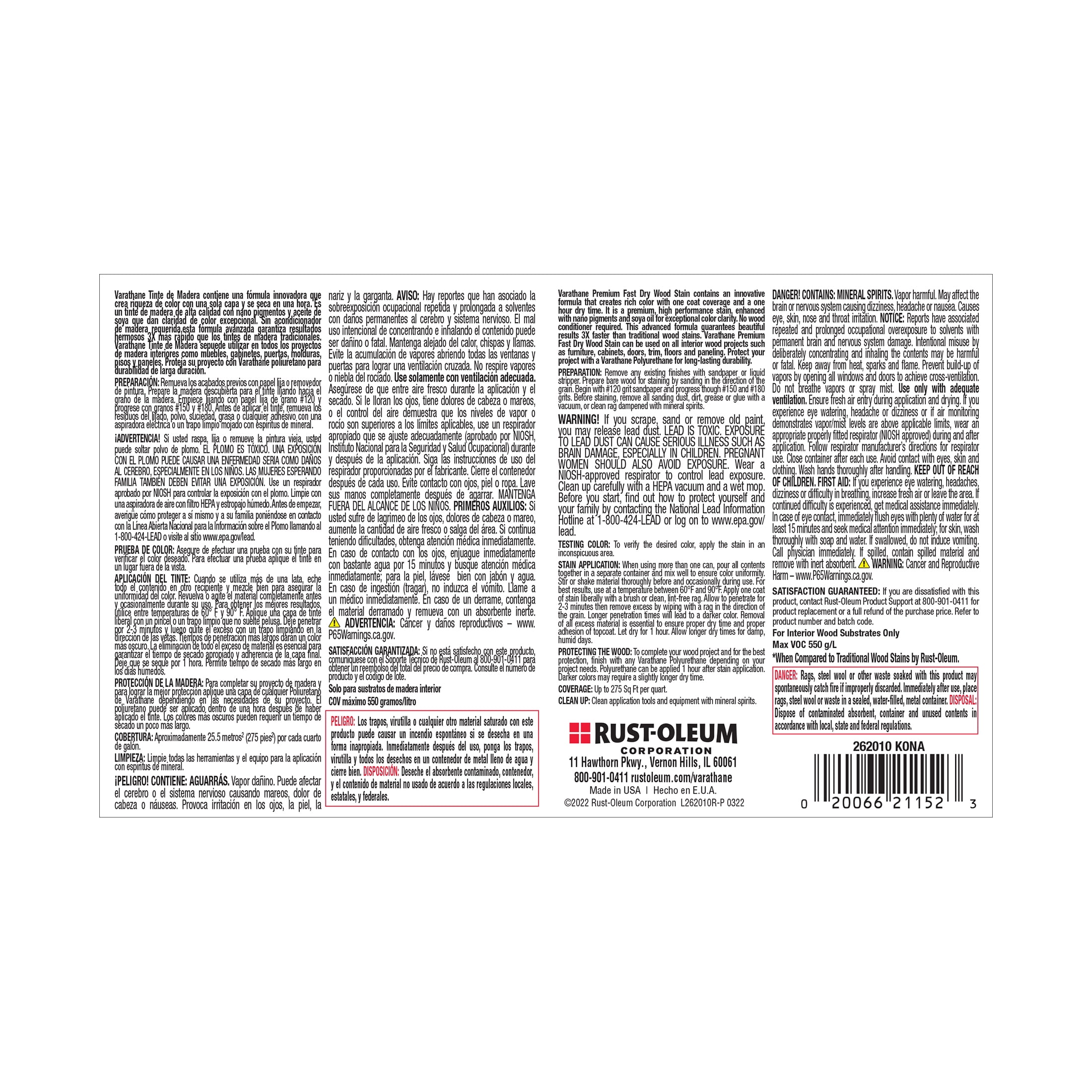 2 Pack, Kona, Varathane Premium Fast Dry Wood Stain-262010, Quart