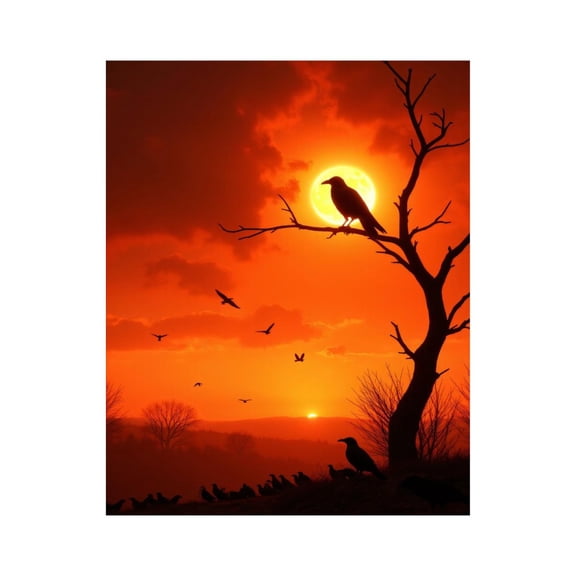 Paint By Numbers Kit for Adults Beginner - DIY Raven Silhouette Sunset Scene Canvas Painting Kits for Adults, Frameless Paint By Number for Adults for Home Wall Decor 16x20 Inch
