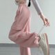 thumbnail image 2 of Pantalones cargo rosas de moda coreana Rimocy para mujer, pantalones deportivos holgados con cintura elástica de color sólido, pantalones casuales sueltos de pierna ancha para mujer, 2 of 5