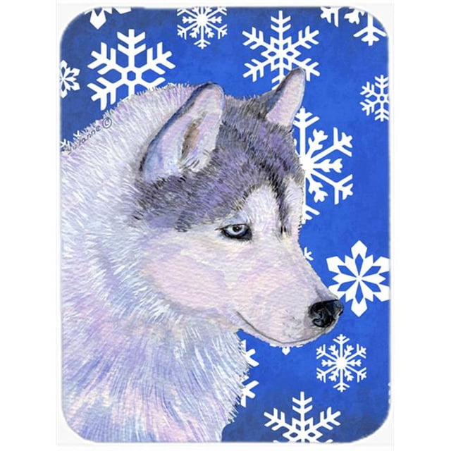 Siberian Husky Winter Snowflakes Holiday Glass Cutting Board - Large