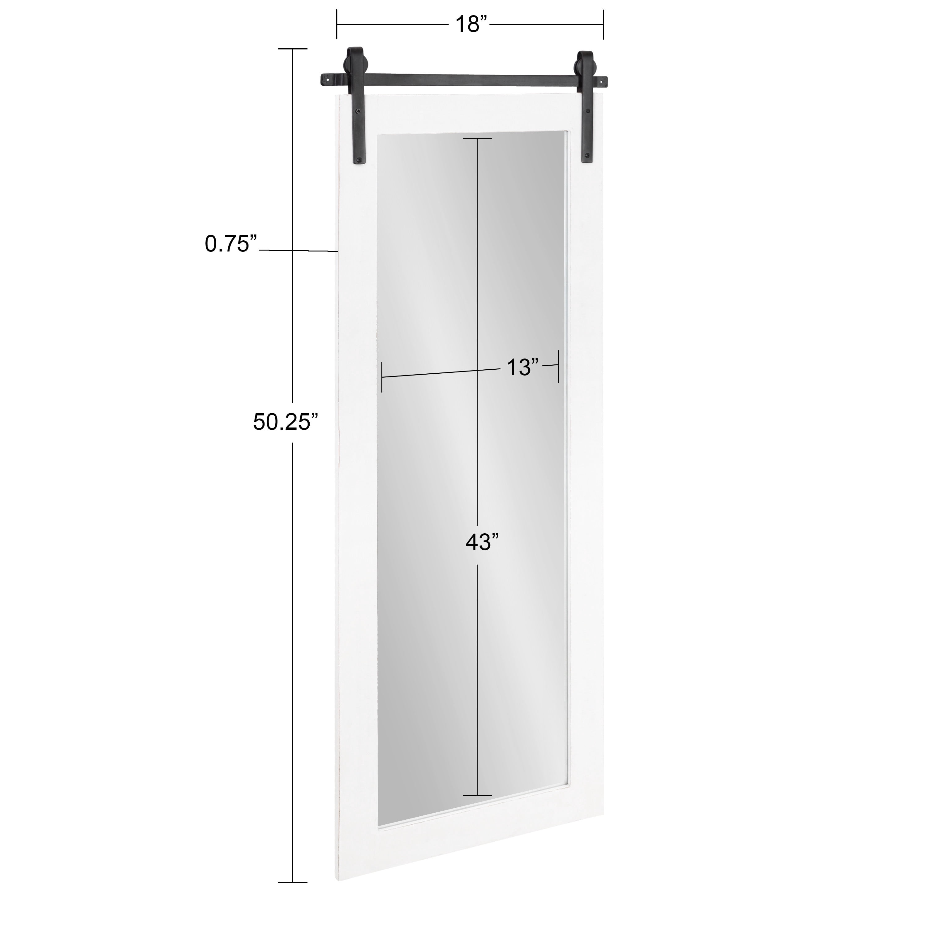 Kate and Laurel Cates Farmhouse Wood Framed Full Length Panel Mirror, 18 x 50, White, Barn Door-Inspired Rustic Mirrors for Wall