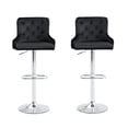 thumbnail image 4 of 2 Pcs Bar Stool, Velvet Upholstered Seat, Gas lifter, Decorated with Nailhead Trim, Black Seat, Silver Base, Square Footrest, 4 of 9