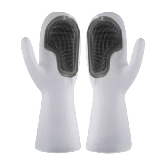 1 Pair Latex Rubber Dishwashing Gloves with Scrub Brush - Household Kitchen Cleaning Gloves for Dishes, Fruits, Bathroom (14x31cm/5.5x12.2") - Oil & Chemical Resistant