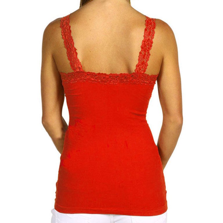 Red Seamless Ladies Wrinkled Camisole Lace Strap Tank Top