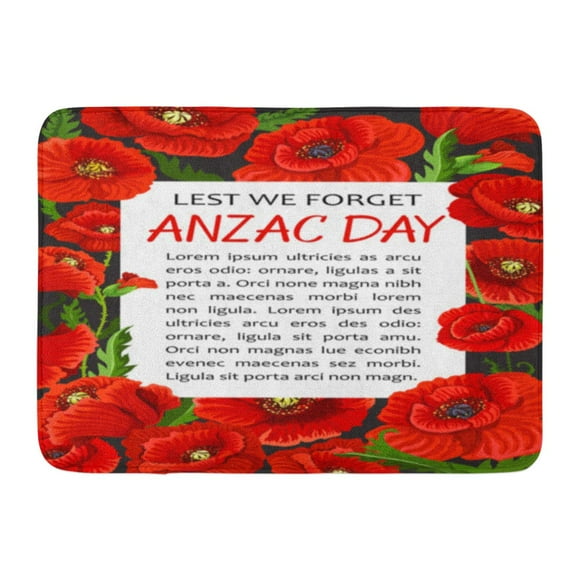 YUSDECOR Anzac Day Lest We Forget of Poppy Flowers Wreath for 25 April Australian and New Zealand War Remembrance Rug Doormat Bath Mat 23.6x15.7 inch