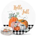 thumbnail image 1 of Thankgiving Ceramic s Set of 4, Fall Pumpkins Absorbent s For Drinks with Non-slip Cork Back and No Holder for Cups, Buffalo Plaid Black White, 1 of 7