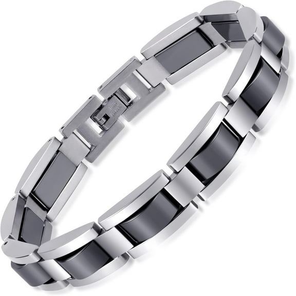 Metaljc Stainless Steel Bracelet for Men with Hematite Stones, Fashion Jewelry Gifts, 8.66 inch