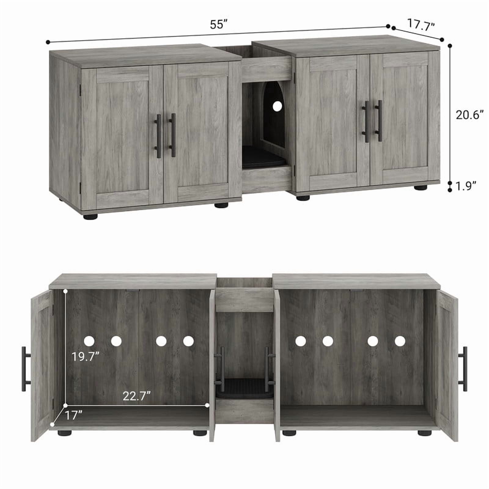 TROPOW Double Litter Box Enclosure,55" Furniture for 2 Cats, TV Stand,Waterproof Easy-Clean Surface,Cabinet Buckles & Storage Grooves,Suitable for living room, furniture decoration