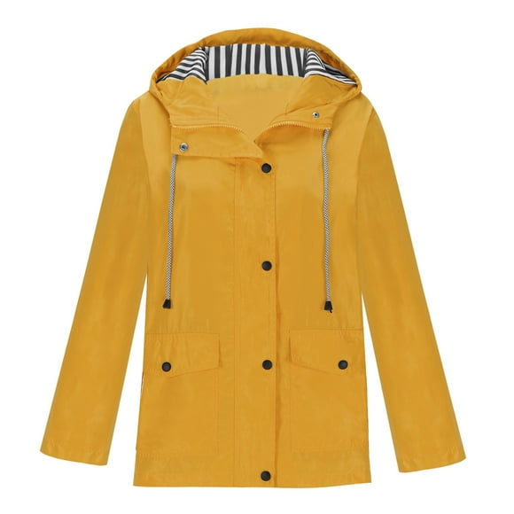 FAVIPT Plus Size Coat for Women Long Sleeve Plain Drawstring Jackets Full Zip Waterproof Sunprotect Raincoats with Hoodies 2025 Yellow,XXL