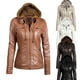 thumbnail image 5 of Chaqueta con capucha con capucha de cremallera con capucha de cuero de Faux de la mujer CACAGOO Abrigo, 5 of 6