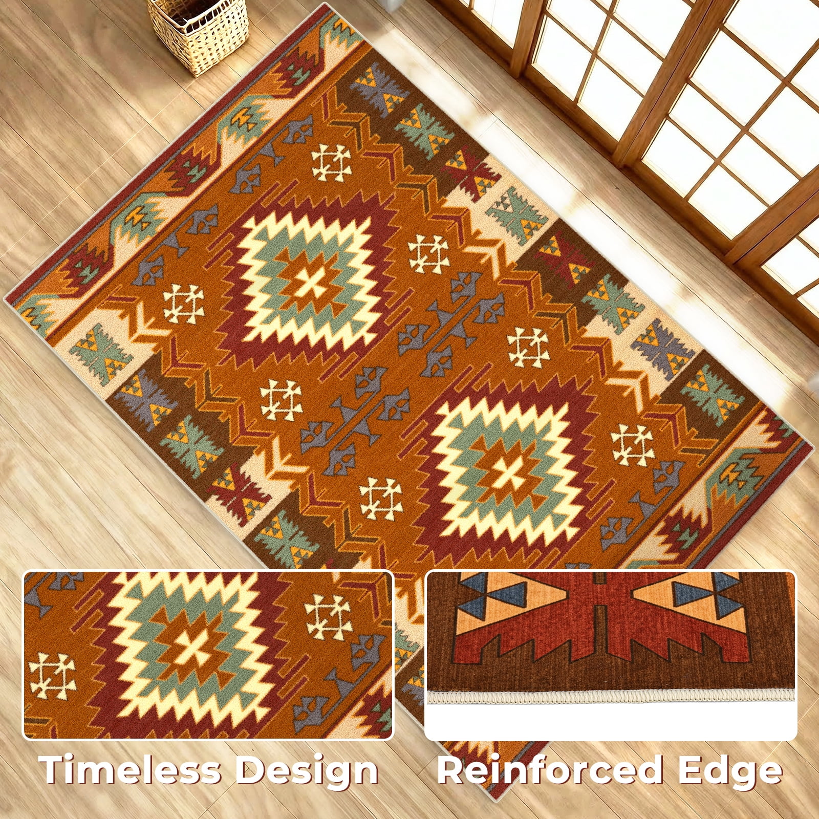 Washable Area Rug for Living Room, 4'x6' Geometric Pattern Non-Slip indoor Rug, Soft Low Pile & Stain Resistant Carpet for Bedroom, Dining Room, Kitchen, Entryway, Nursery