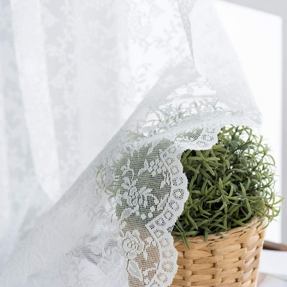 2 Panel Vintage Lace Sheer Curtains- Rod Pocket Luxury Sheer Country Window Sheer Knitted Lace Curtain Drapes for Living Room, 39.4*59inch