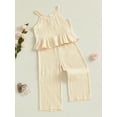 thumbnail image 5 of Miaouyo Baby Girl 2Pcs Summer Outfits Sleeveless Ruffle Cami Tops + Wide Leg Pants Set Toddler Clothes, 5 of 9