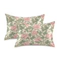 thumbnail image 2 of Haosy Satin Pillowcase for Hair and Skin Standard Cooling Silk Pillow Case with Envelope Closure Pink Peony Flowers Green Leaves 20"x40", 2 of 9
