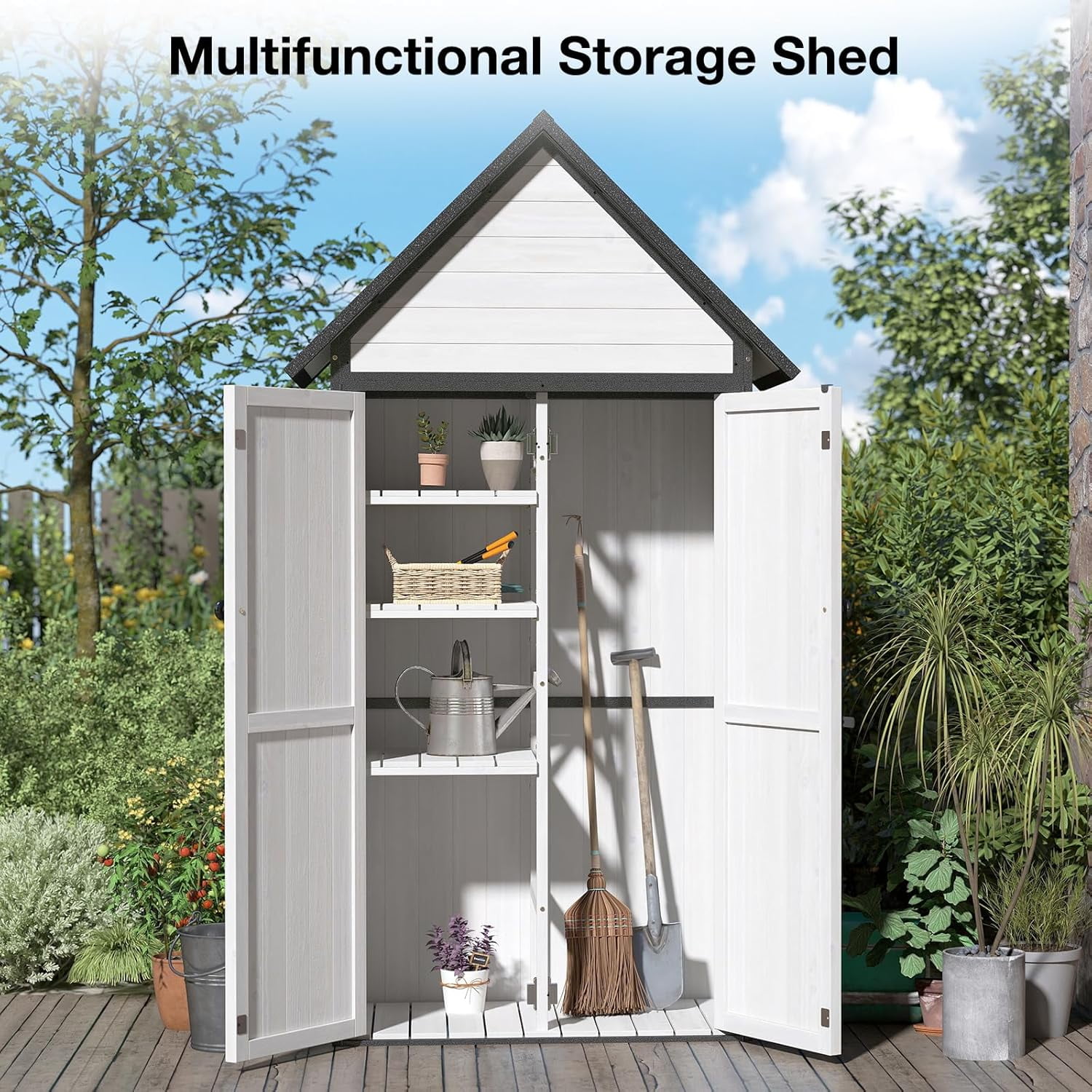 Aivituvin Outdoor Large Storage Shed with Durable Metal Frame, Lockable  Storage Cabinet with Floor, Weatherproof Tool Shed for Backyard Patio (White)