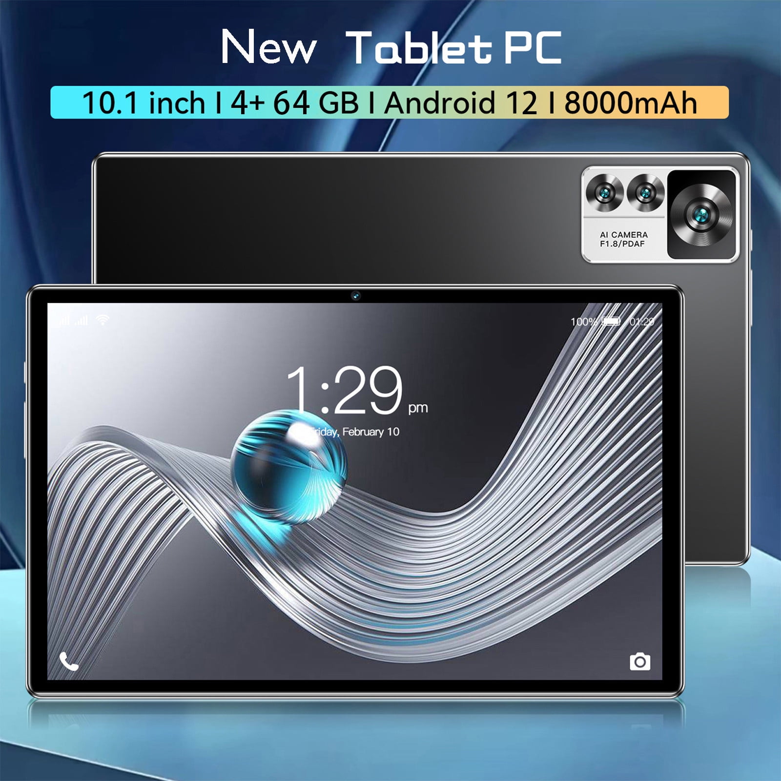 Tablets for Adults, Hwkond High-end Android 12 Tablet 10.1” Tablet, 4GB RAM + 64GB ROM, Resolution 1280x1080, 5+13MP, Processor:ARM + DSP, Bluetooth, WIFI, SIM, 8000 mAh,Black
