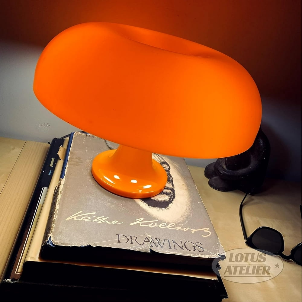 SUGARMOM Orange Mushroom Lamp - Retro Nesso Table Lamp with Remote That Works Up to 65ft Away - Dimmable Orange Lamp - Mid-Century 70s Funky Lamp for Desk (Orange)