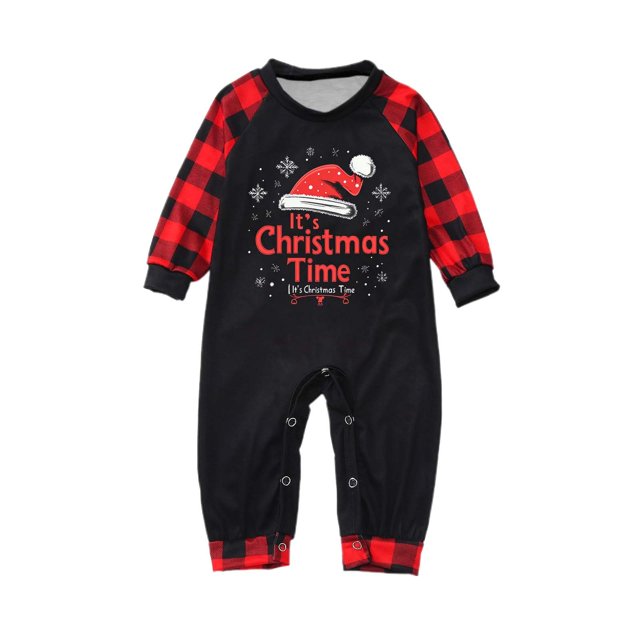 Dsscvnef Tenues Familiales Assorties Imprimé de Noël Col Rond Manches Longues Ensemble de 4 Pcs pour Bébés Pyjamas à Rabat pour Famille Pyjama pour Noël Famille