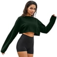 thumbnail image 3 of dazeni Womens Lightweight Crop Sweatshirts Summer Long Sleeve Cropped Pullover Solid Crewneck Atheletic Running Tops Green X-Small, 3 of 8