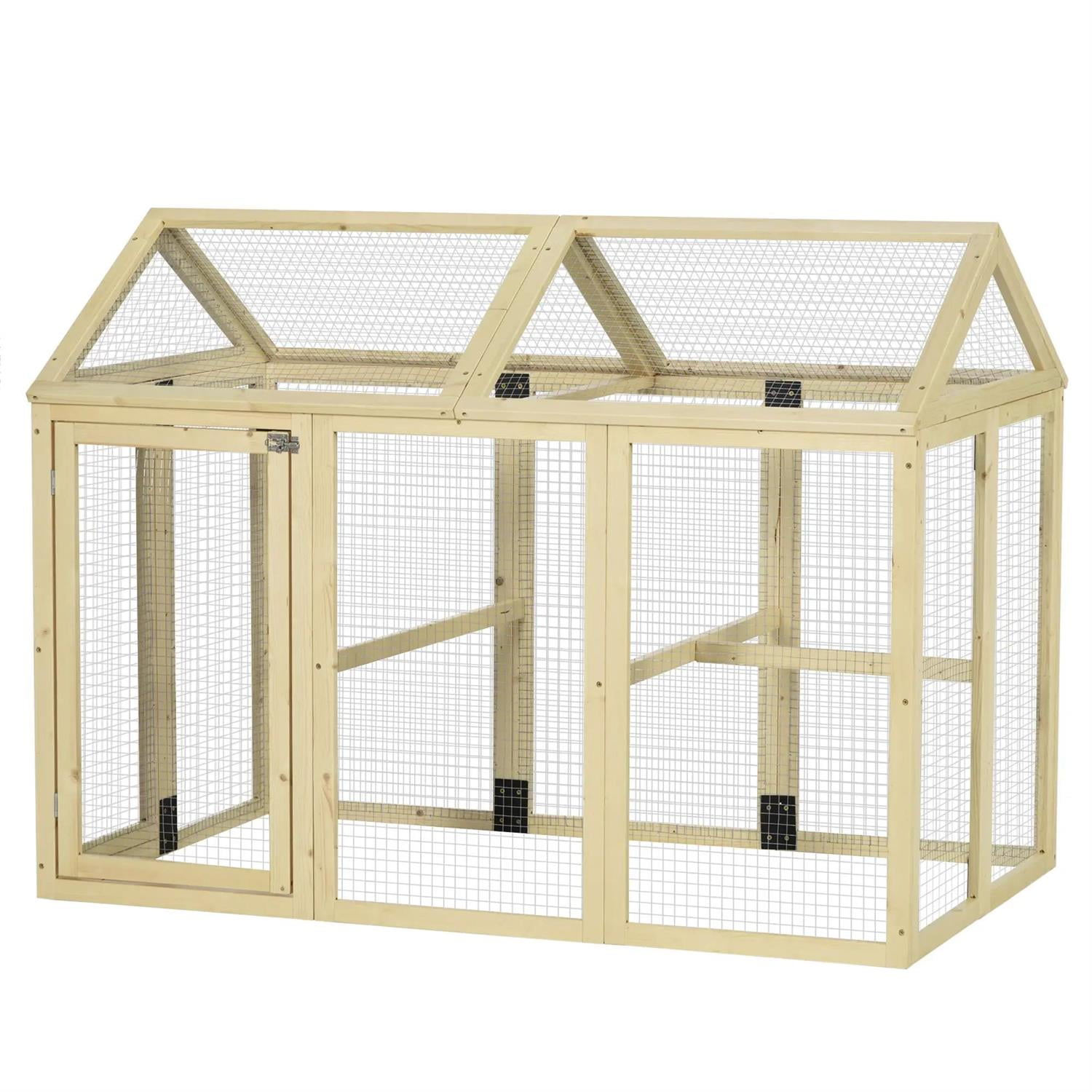 Pefilos 55" Large Chicken Coop Rabbit Hutch, Outdoor Wooden Poultry Cage Hen House with Perches for Garden Backyard, Beige