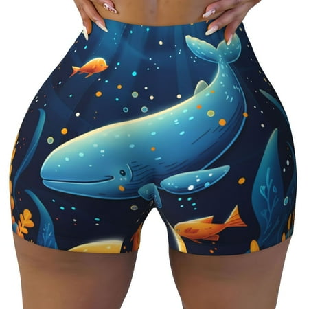 Workout Shorts Women  Whimsical Underwater Fantasy Biker Shorts for Women Running Gym Spandex Shorts Tummy Control