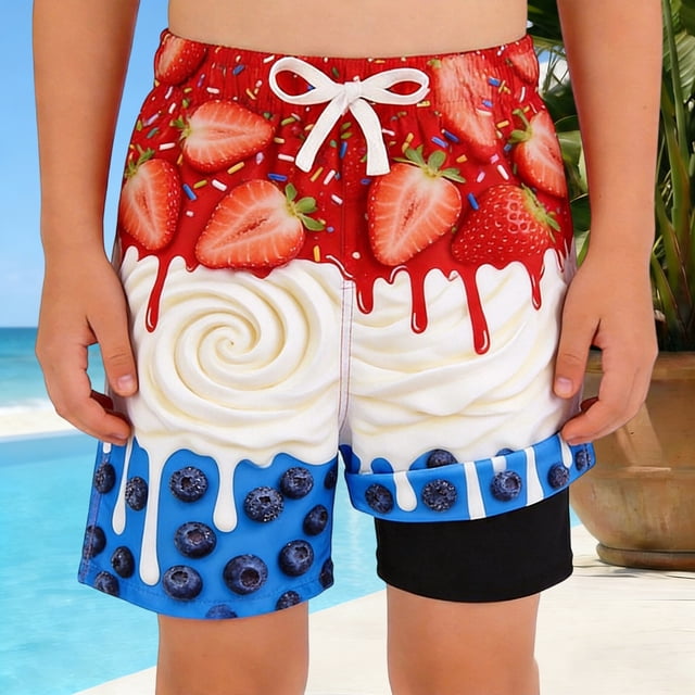 Toddler Boys Swim Trunks With Ice Print Elastic Waist Drawstring Quick Dry Boxer Bathing Suit 2-3 Years