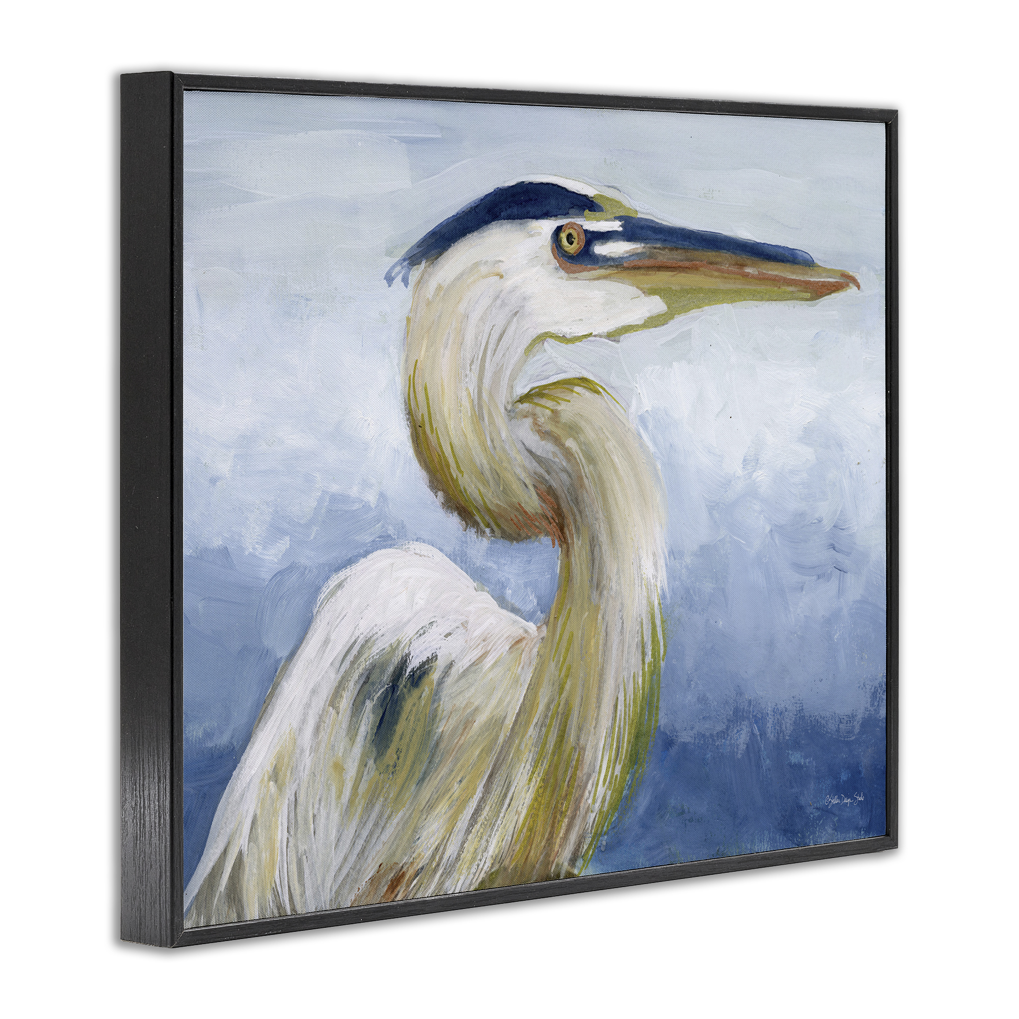 Stupell Industries Heron & Blue Gradient Animals & Insects Painting Black Framed Art Print Wall Art, 30 x 24