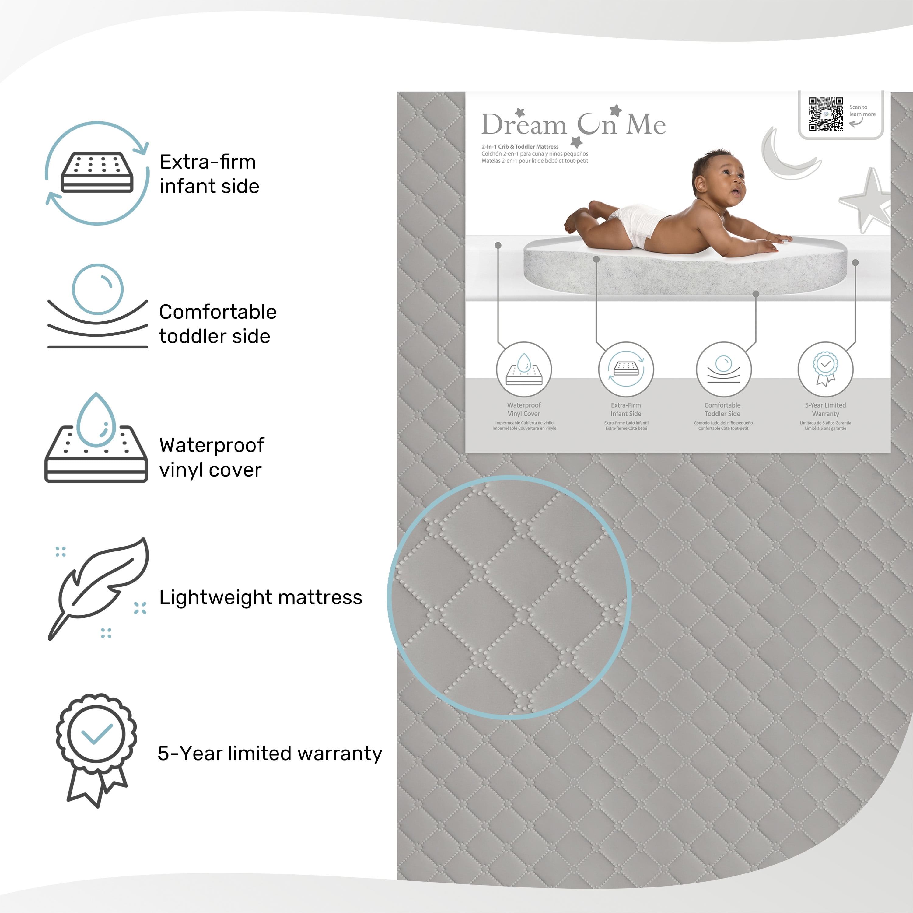 Dream on Me Asheville 4”Firm Fiber Crib & Toddler Mattress, Greenguard Gold Certified, Grey