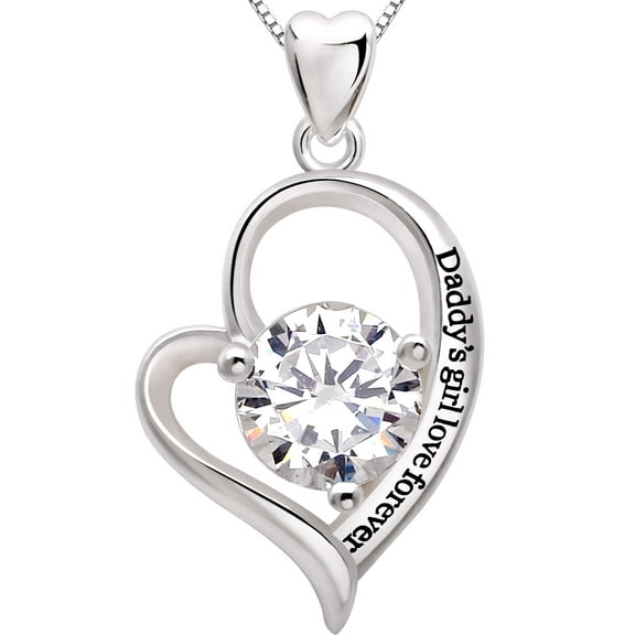 ALOV Jewelry Sterling Silver Father and Daughter Love Heart Cubic Zirconia Pendant Necklace