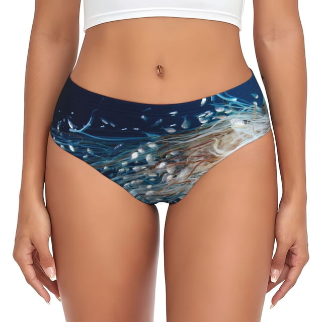 Fotbe White Jellyfish Dansing in the Ocean Calzones Estampados para Mujer – Ropa Interior de Algodón, Cómoda, Suave y Elástica-3X-Large