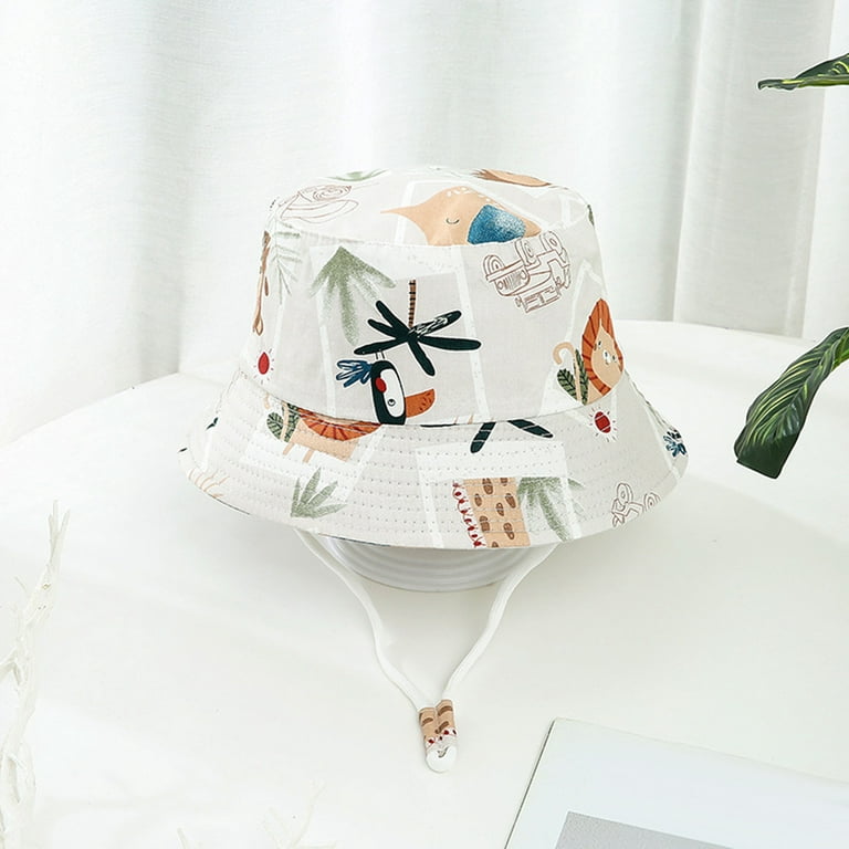 Kids Adjustable Chin Strap Sun Protection Hats Summer Spring Sun Hat Cute  Cartoon Outdoor Beach Bucket Cap Elastic Baby Turban Hat Children Caps