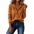 thumbnail image 6 of Endives Womens Cardigan Sweaters Solid Color Stand Collar Long Sleeve Cardigan Sweater Loose Fit Versatile Trendy Casual Button Down Cardigan Sweaters for Women Orange M, 6 of 7