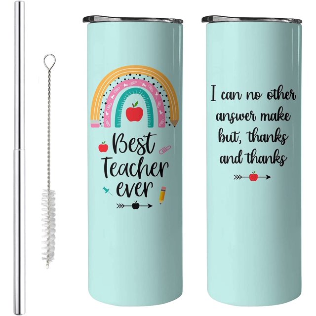 Vaso para maestros con tapa y pajita. Regalos de cumpleaños de Navidad para maestros, artículos imprescindibles para maestros. Vasos de acero inoxidable. Suministros para maestros en el aula. Regalos