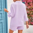 thumbnail image 2 of Lu's Chic Women's Short 2 Piece Outfits Casual Shorts Set Summer Thin Button Down 3/4 Sleeve Tops Track Suit Matching Set Light Purple Large, 2 of 4