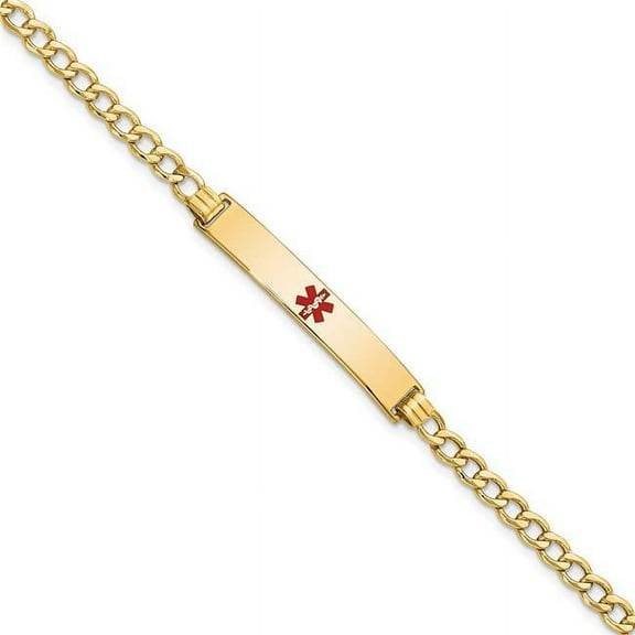 Primal Gold 14 Karat Yellow Gold Semi-Solid Medical Red Enamel Curb ID Bracelet