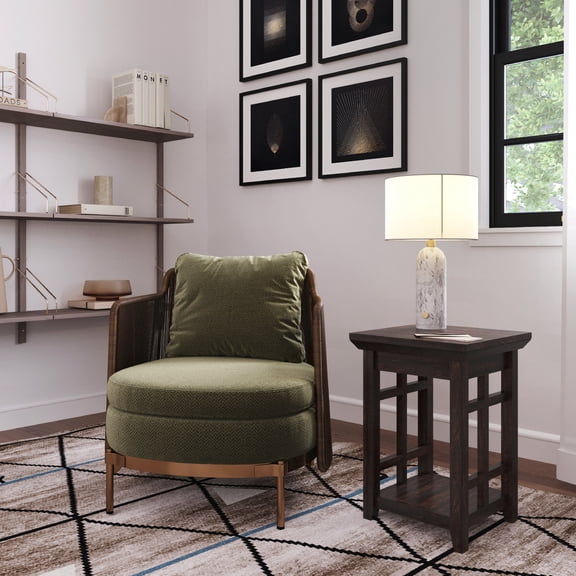 BELLEZE 2-Tier End Table Square Side Table Wood Night Stand with Storage Shelf for Living Room, Bedroom - Astorga (Espresso)