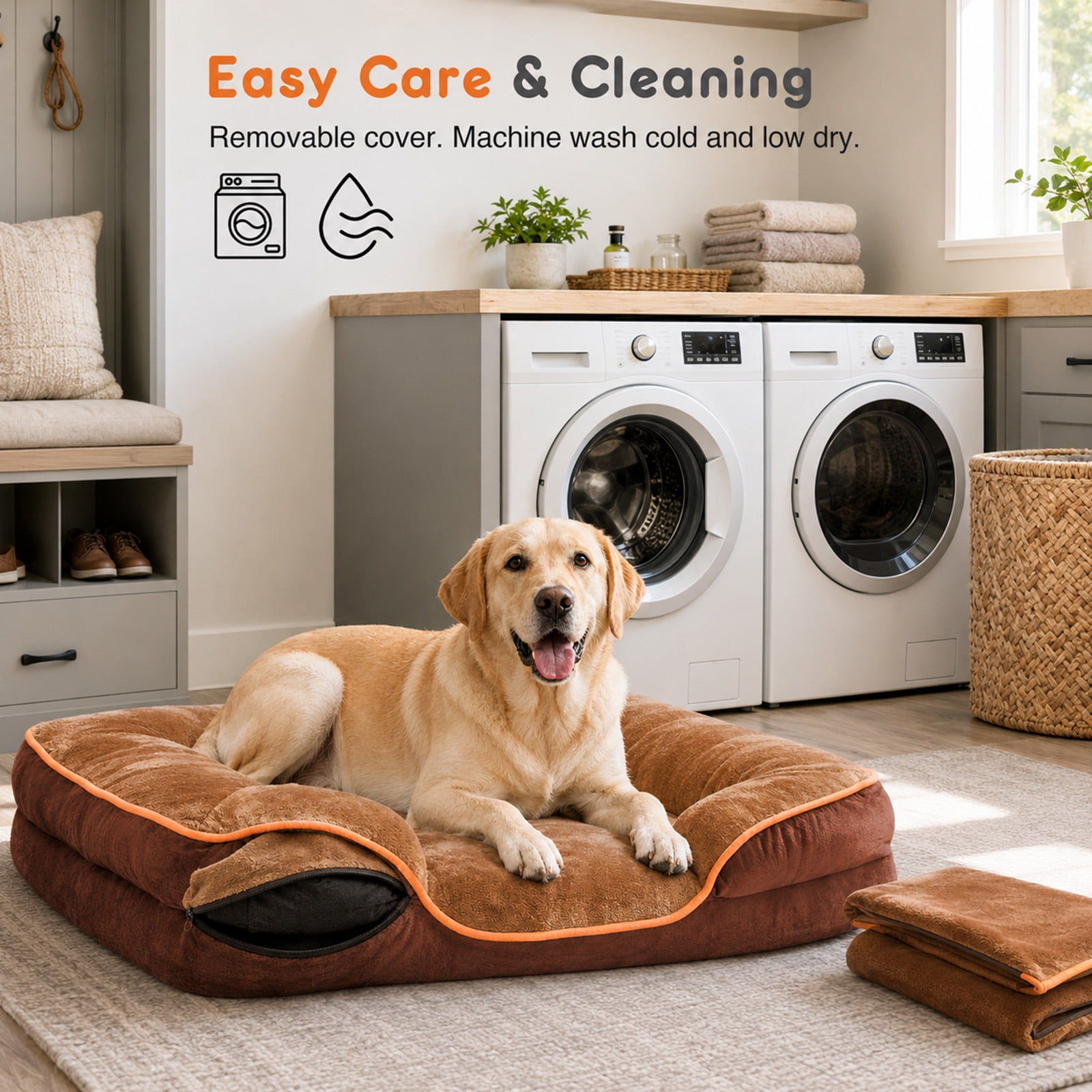 Alvantor L/XL Orthopedic Dog Bed for Extra Large Dogs & Cats with Washable Removable Cover Non-Slip Base Waterproof Liner, Pet Bed with Sides