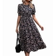 thumbnail image 3 of Women'S Chiffon Floral Dresses Casual Summer Boho Flutter Sleeve Flowy Western Dress Black S, 3 of 8