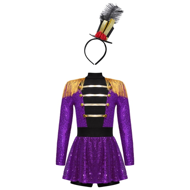 Alvivi Costume de Jeu de Rôle pour Filles, Robe Justaucorps à Manches Longues avec Chapeaux, Ensemble de Déguisements pour Fête de Carnaval, Violet 10