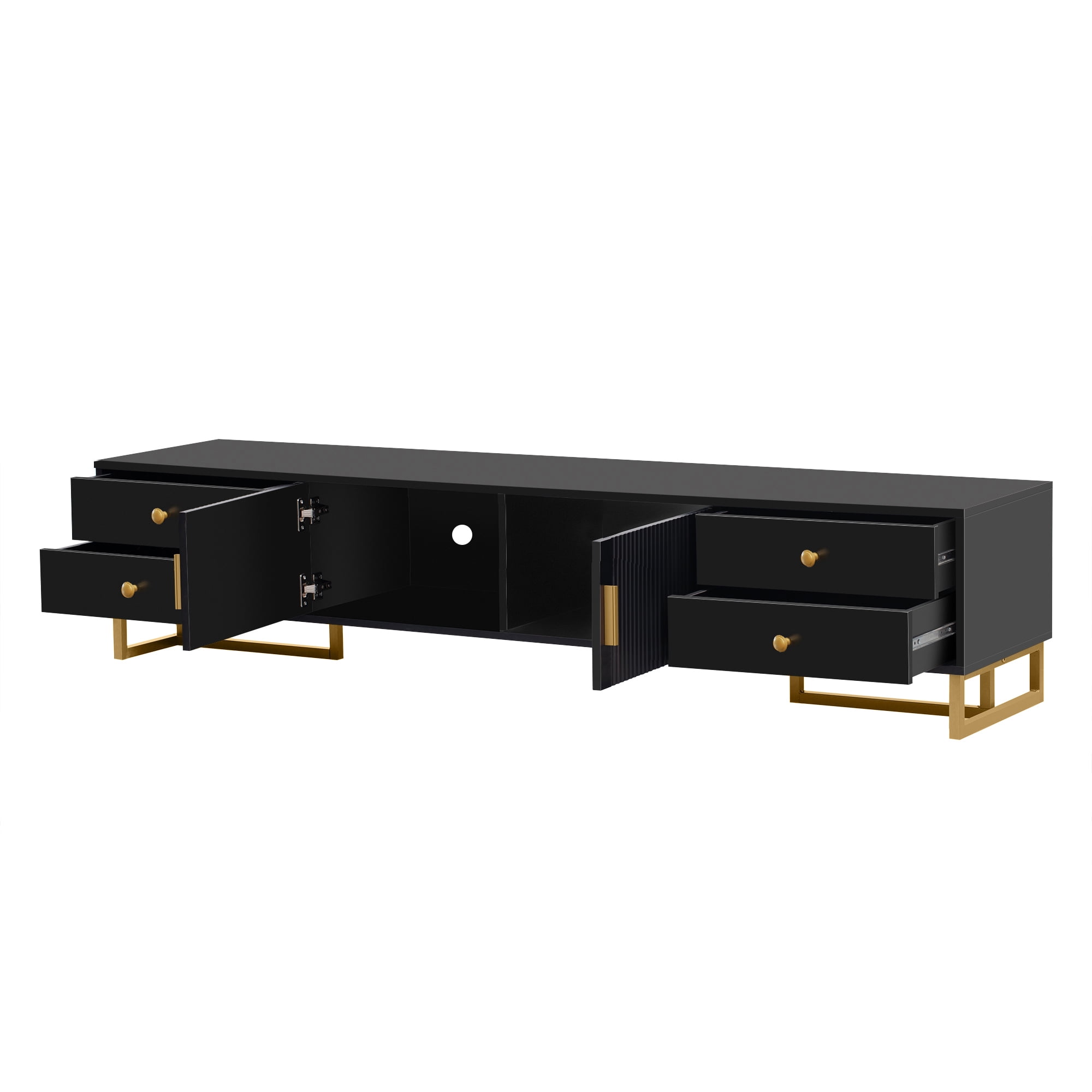 Aukfa 70 inch TV Stand for 65" 75" TV, Entertainment Center with Storage for Living Room, Black