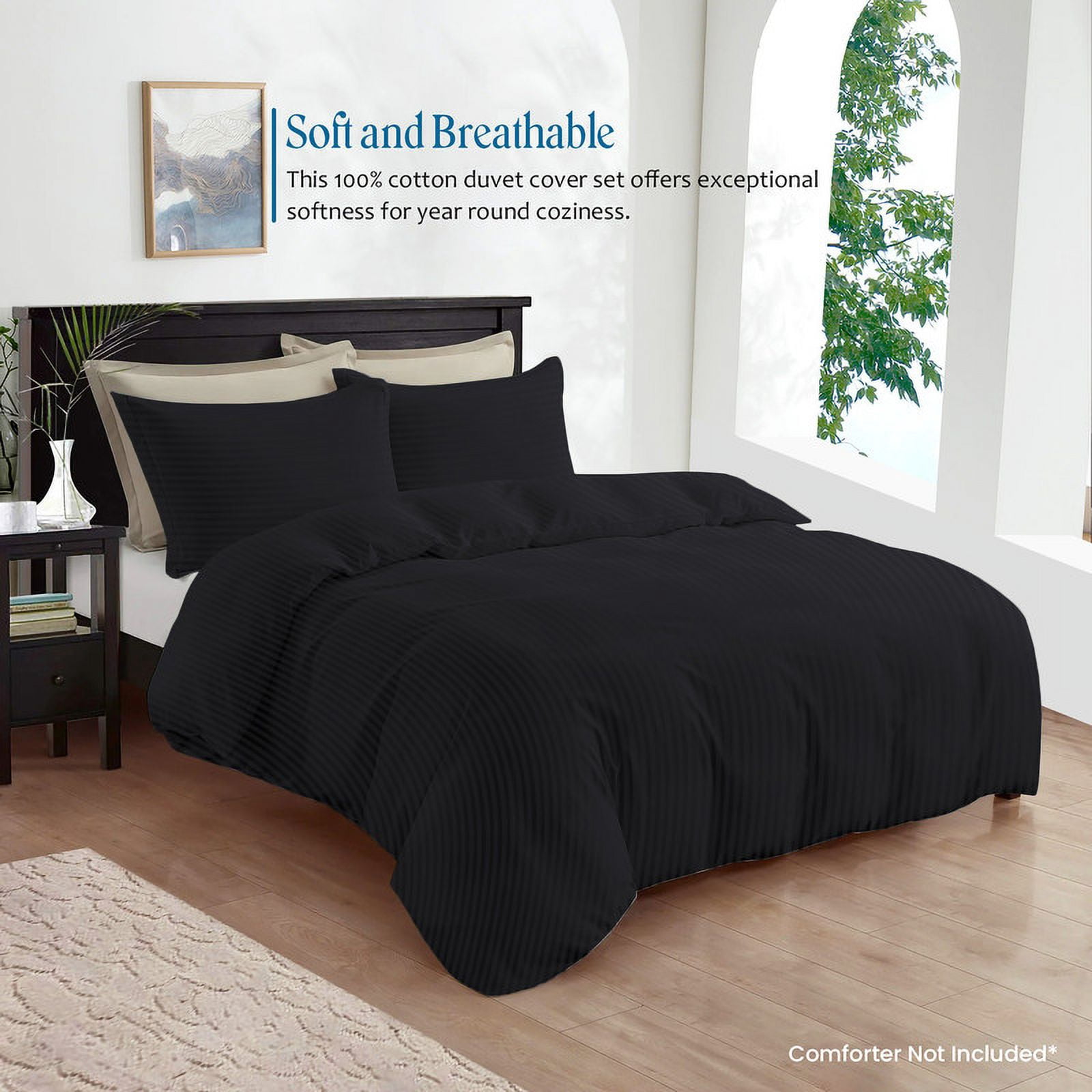 500 TC 100% Egyptian Cotton Premium Duvet Cover Zipper Closur Ultra Soft Durable and Fade Resistant Color Black Stripe size Wyoming King