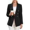 thumbnail image 4 of Smsaxvxz Blazers for Women Fashion Solid Double Breasted Suit Jacket Office Lady Casual Long Sleeve Blazer Suits Black S, 4 of 9