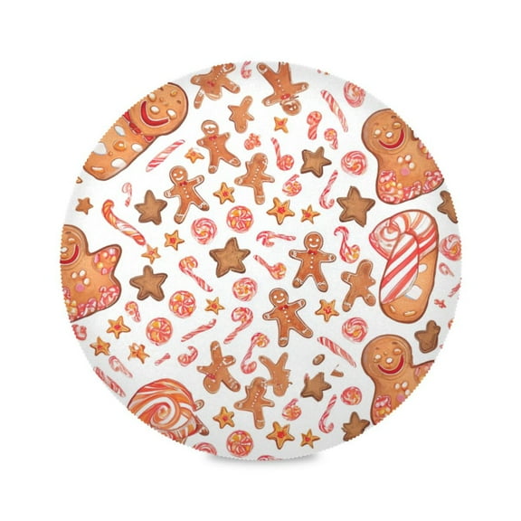 IAUYY Set of 1 Round Placemats for Dining Tables Heat-Resistant and Wear-Resistant DIY Printing Design Table Placemats，Applicable for Christmas Watercolor Gingerbread Man Pattern