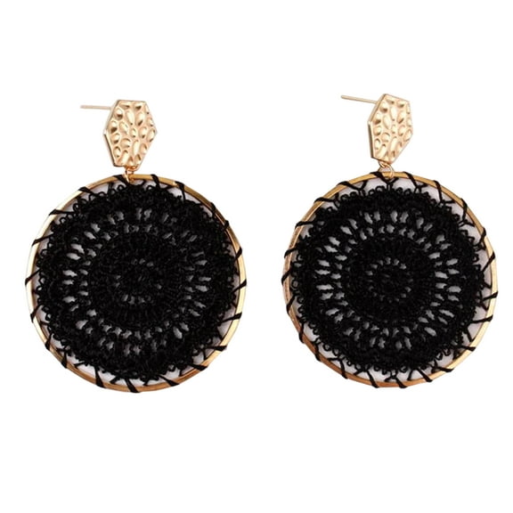 StylesILove Women Unique Boho Crochet Pendant Metal Stud Drop Earrings Statement Wedding Special Event Jewelry (Black)