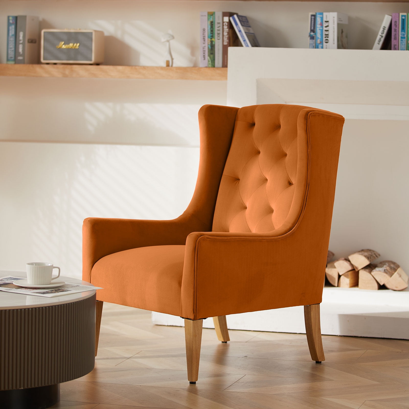 MOJAY MidCentury HighBack Velvet Accent Chair,Upholstered Button