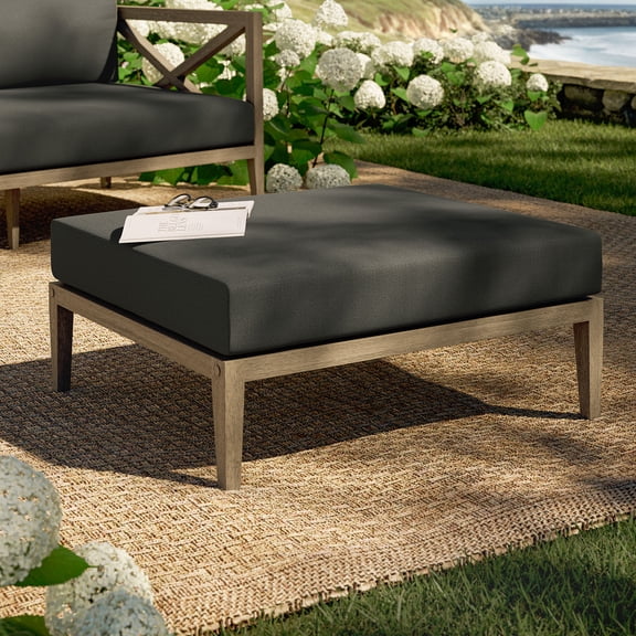 Northlake Outdoor Teak Ottoman in Weathered Gray Flint